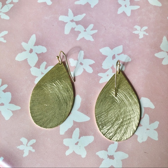 Gold Teardrop Brushed Metal Earrings - Picture 2 of 2